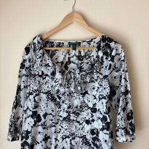 Ralph Lauren Black and White Floral Blouse